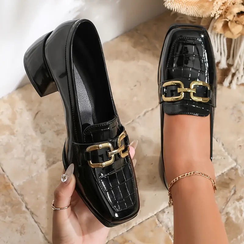 URBAN CHAIN™ 👞 — Mocassins vernis à talon bloc 5,5 cm 🔗